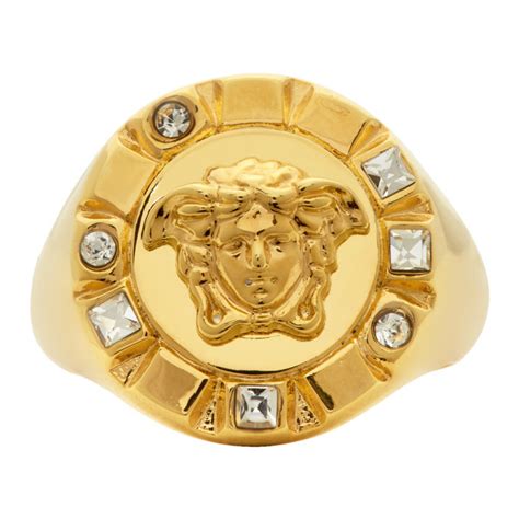 versace gold palazzo crystal medusa round ring|Versace Medusa head ring.